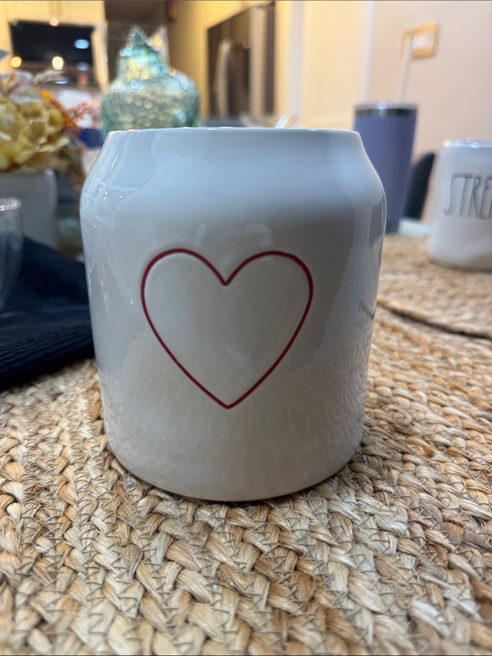 White Ceramic Heart Canister - Red Heart Accent